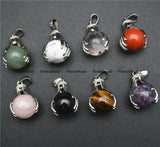Gemstone Hands Hold Round Ball Pendant - Amethyst/Tiger Eye/Quartz