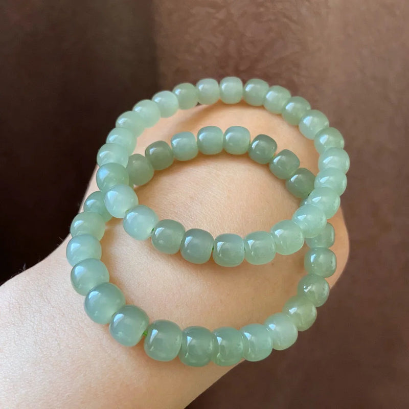 Green Jade Beads Elastic Bracelet Luck Amulet Women