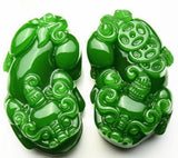 Green Jade Pixiu Dragon Pendant Necklace, Hand-Carved Luck Amulet