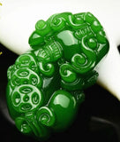 Green Jade Pixiu Dragon Pendant Necklace, Hand-Carved Luck Amulet
