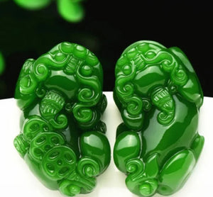 Green Jade Pixiu Dragon Pendant Necklace, Hand-Carved Luck Amulet