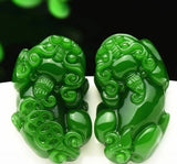 Green Jade Pixiu Dragon Pendant Necklace, Hand-Carved Luck Amulet