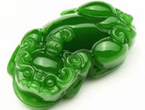 Green Jade Pixiu Dragon Pendant Necklace, Hand-Carved Luck Amulet