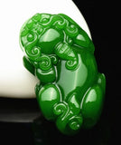 Green Jade Pixiu Dragon Pendant Necklace, Hand-Carved Luck Amulet