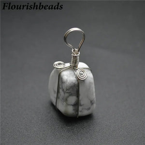 Natural Howlite Stone Wire Wrapped Chequered Pendant for Necklace Making