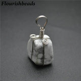 Natural Howlite Stone Wire Wrapped Chequered Pendant for Necklace Making