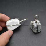 Natural Howlite Stone Wire Wrapped Chequered Pendant for Necklace Making