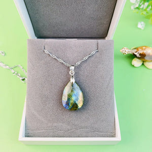 Labradorite Water Droplet Pendant Healing Moon Stone Crystal Quartz