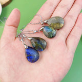 Labradorite Water Droplet Pendant Healing Moon Stone Crystal Quartz