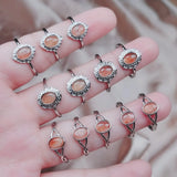 Natural Quartz Stone Ring Silver Adjustable Strawberry Crystal Wedding Jewelry