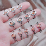 Natural Quartz Stone Ring Silver Adjustable Strawberry Crystal Wedding Jewelry