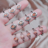Natural Quartz Stone Ring Silver Adjustable Strawberry Crystal Wedding Jewelry