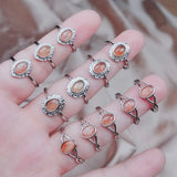 Natural Quartz Stone Ring Silver Adjustable Strawberry Crystal Wedding Jewelry