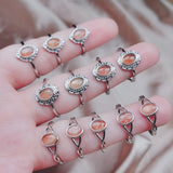Natural Quartz Stone Ring Silver Adjustable Strawberry Crystal Wedding Jewelry