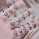 Natural Quartz Stone Ring Silver Adjustable Strawberry Crystal Wedding Jewelry