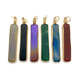 Natural Agate Pendants Cuboid Rectangle Plated Edge DIY Necklace 8x75mm