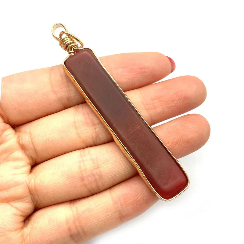 Natural Agate Pendants Cuboid Rectangle Plated Edge DIY Necklace 8x75mm