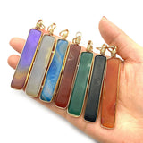 Natural Agate Pendants Cuboid Rectangle Plated Edge DIY Necklace 8x75mm