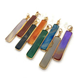 Natural Agate Pendants Cuboid Rectangle Plated Edge DIY Necklace 8x75mm