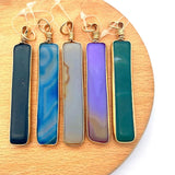 Natural Agate Pendants Cuboid Rectangle Plated Edge DIY Necklace 8x75mm