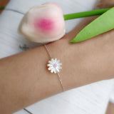 Natural Shell 12mm Mother of Pearl Flower Bracelet S925 Silver