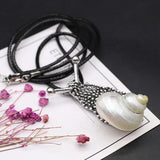 Natural Shell Snail Shape Retro Brooch/Pendant Necklace Rope Chain for Women