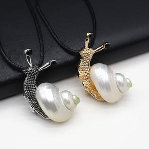 Natural Shell Snail Shape Retro Brooch/Pendant Necklace Rope Chain for Women
