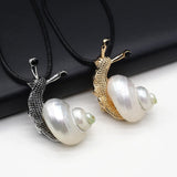 Natural Shell Snail Shape Retro Brooch/Pendant Necklace Rope Chain for Women