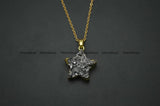 Silver Druzy Agate Star Stone Pendant Necklace Woman Jewelry