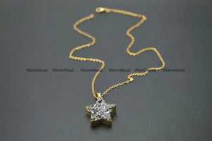 Silver Druzy Agate Star Stone Pendant Necklace Woman Jewelry