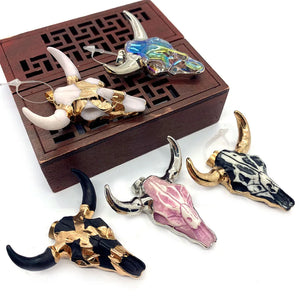 Natural Stone Acrylic Bull Head Pendant for DIY Jewelry Making
