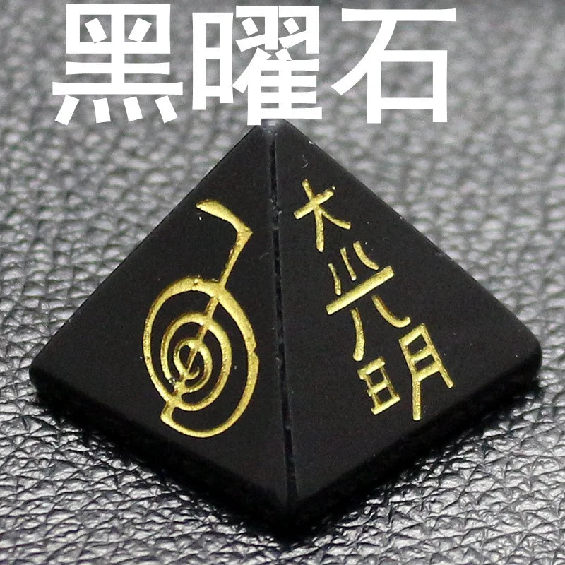 Crystal Triangle Cone Pyramid Carving Religious Reiki Rune Decoration