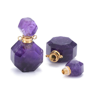 Faceted Essential Oil Diffuser Charms Amethysts Crystal Bottle Pendant