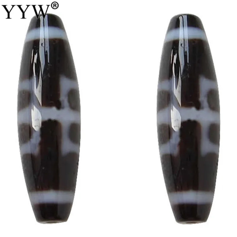 1pc Natural Tibetan Dzi Beads, Oval, two tone, AAA, 12x38mm