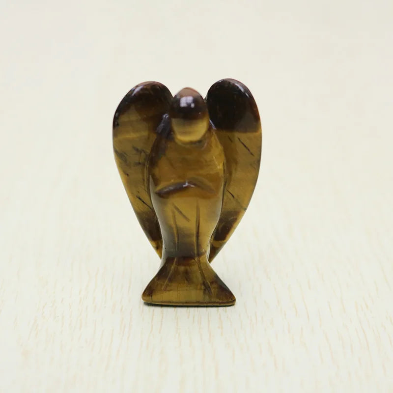 Natural Tigerite Eye Stone Angel Crystal Pine Carving Crafts Angel Figurine