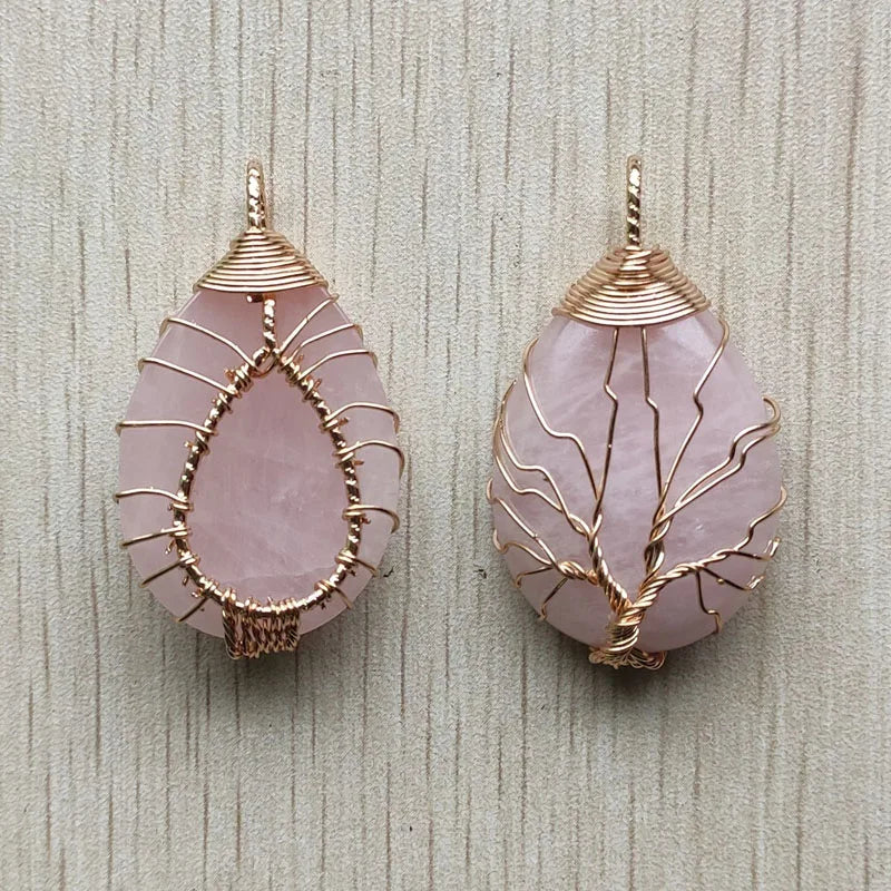 Natural Amethyst Quartz Tree of Life Crystal Pendant Necklace