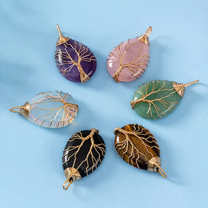 Natural Amethyst Quartz Tree of Life Crystal Pendant Necklace