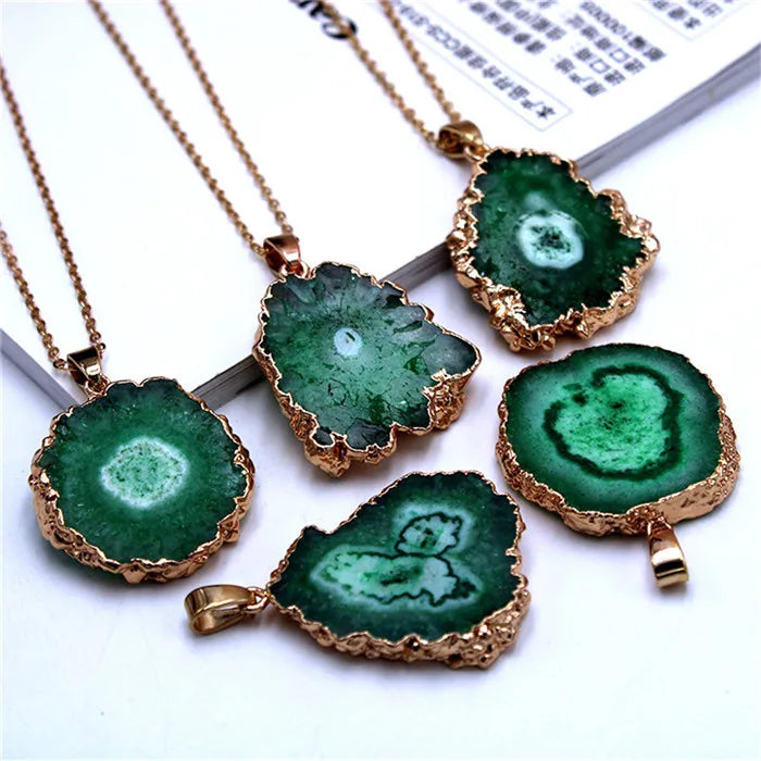 Handmade Amethysts Green Coffee Crystal Necklace Pendant