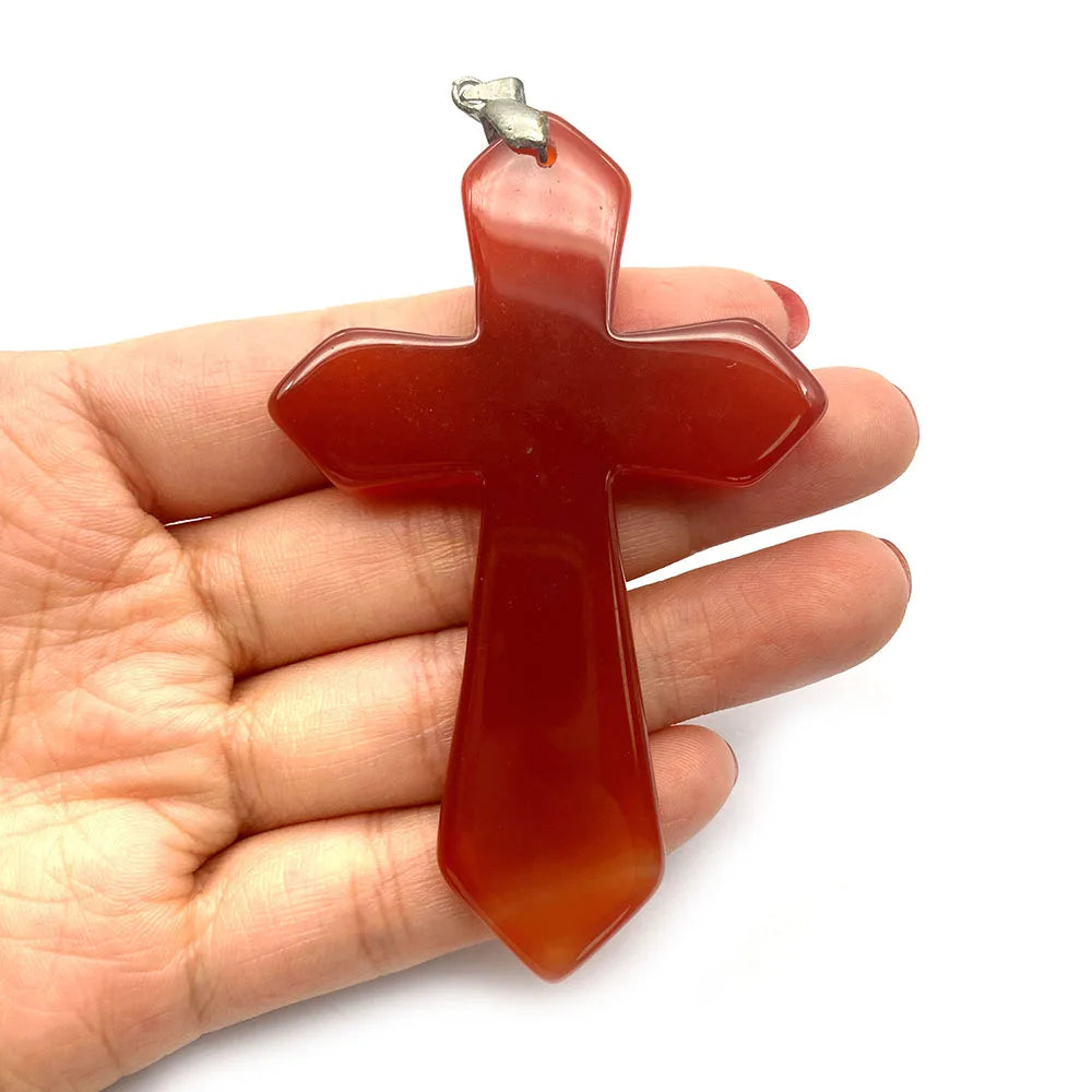 Natural Stone Cross-shaped Pendants 5 Colors DIY Necklace Jewelry 53x80mm