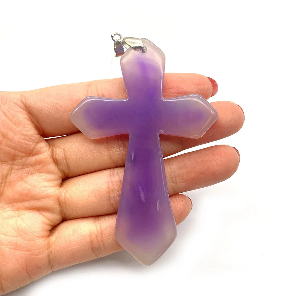 Natural Stone Cross-shaped Pendants 5 Colors DIY Necklace Jewelry 53x80mm