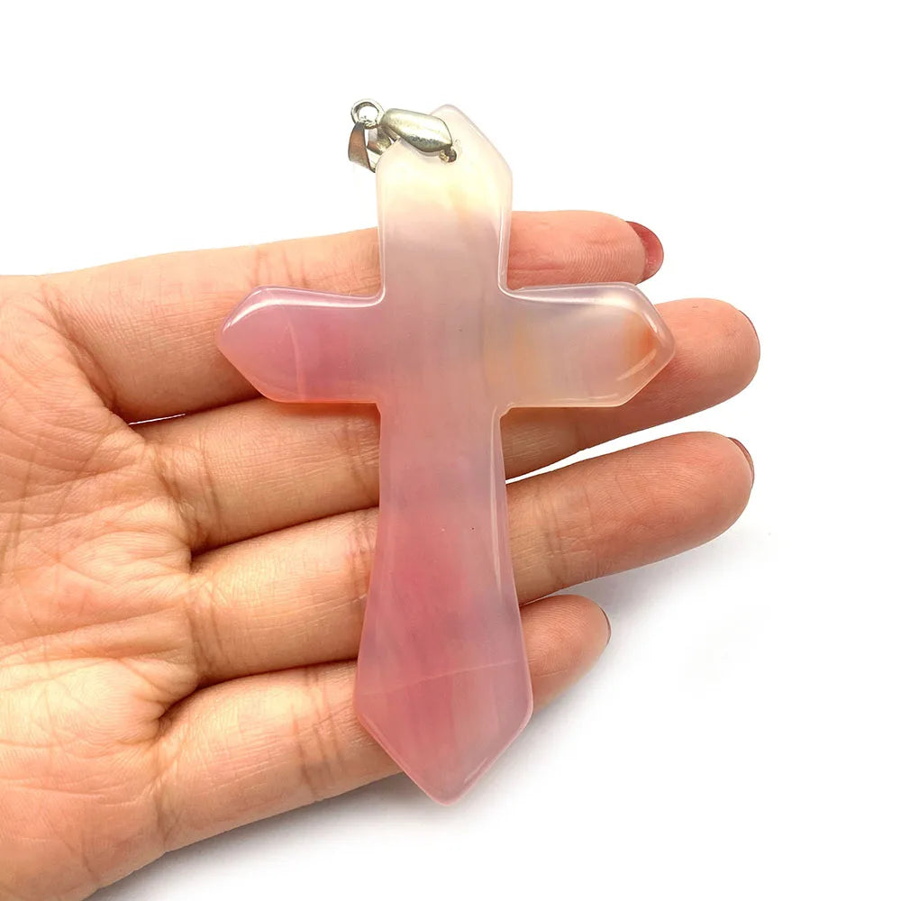 Natural Stone Cross-shaped Pendants 5 Colors DIY Necklace Jewelry 53x80mm