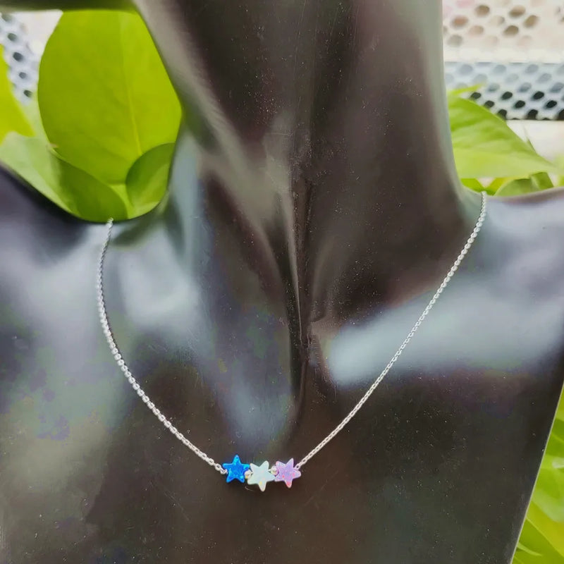 Opal Star Necklace 925 Silver O Chain Synthetic Opal Jewelry Gift