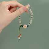 Jade Round Beads Peach Blossom Bracelet Ancient Style Flower Bead Woven Hand Rop