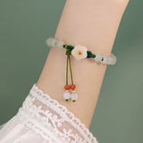 Jade Round Beads Peach Blossom Bracelet Ancient Style Flower Bead Woven Hand Rop