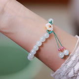 Jade Round Beads Peach Blossom Bracelet Ancient Style Flower Bead Woven Hand Rop