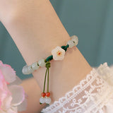 Jade Round Beads Peach Blossom Bracelet Ancient Style Flower Bead Woven Hand Rop