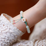 Jade Round Beads Peach Blossom Bracelet Ancient Style Flower Bead Woven Hand Rop