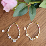 Natural 3-4mm Pearl Yellow Daisy Flower Mother of Pearl Shell 925 Bracelet