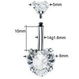 Zircon Stainless Steel Navel Piercing Heart Belly Button Rings