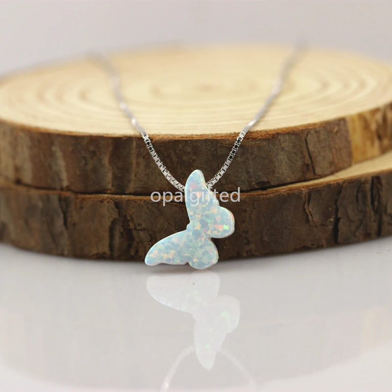 925 Sterling Silver Opal Butterfly Necklace